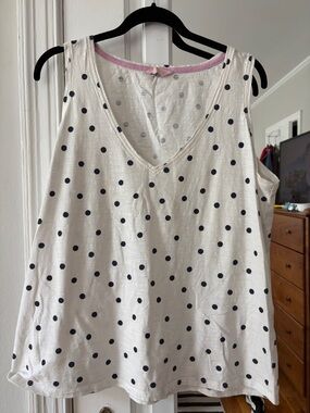 Joules White w/Navy Polka Dot Tee with Pink Trim